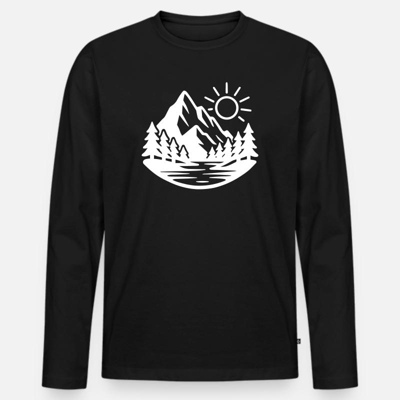 Berge Landschaft Wald Natur - Männer Premium Bio Langarmshirt - Schwarz