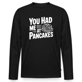 Tu m’as eu aux pancakes - T-shirt manches longues Premium bio Homme - noir - Devant - Nico (187cm)