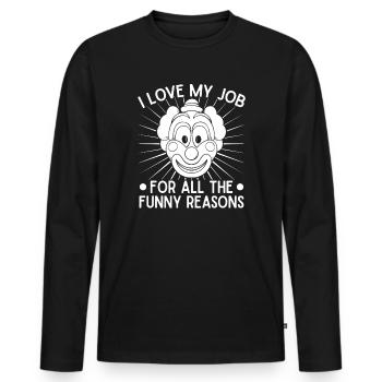 Image de cirque : Idée cadeau de clown J’adore mon travail - T-shirt manches longues Premium bio Homme - noir - Devant - Nico (187cm)