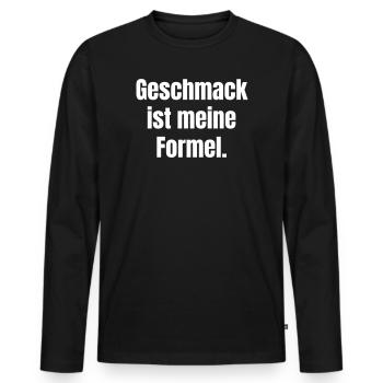 Geschmack ist meine Formel - Männer Premium Bio Langarmshirt - Schwarz - Vorne - Nico (187cm)