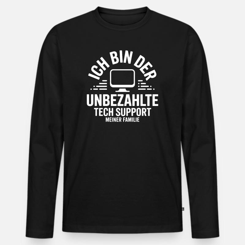 Unbezahlter Tech Support der Familie - Männer Premium Bio Langarmshirt - Schwarz