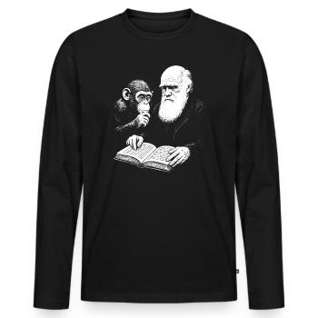 Charles Darwin étudie avec Monkey - T-shirt manches longues Premium bio Homme - noir - Devant - Nico (187cm)