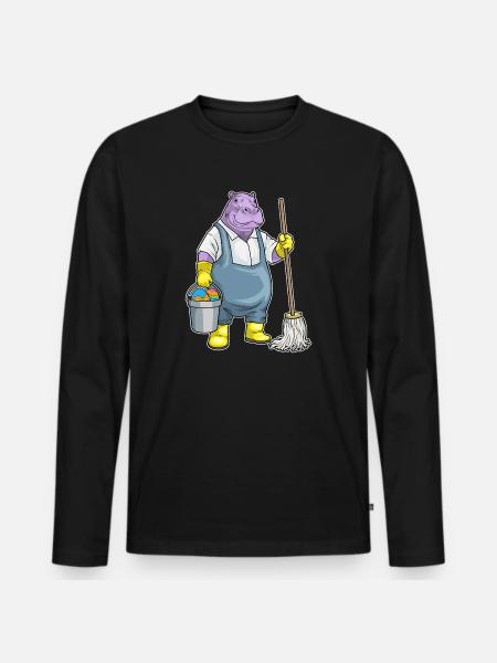 Nilpferd Ostern Reinigung - Männer Premium Bio Langarmshirt - Schwarz