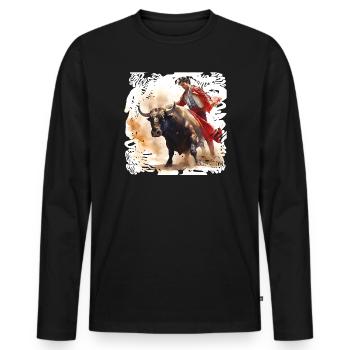 Matador and bull in red cape - Men's Premium Organic Long Sleeve Shirt - black - Front - Nico (187cm)