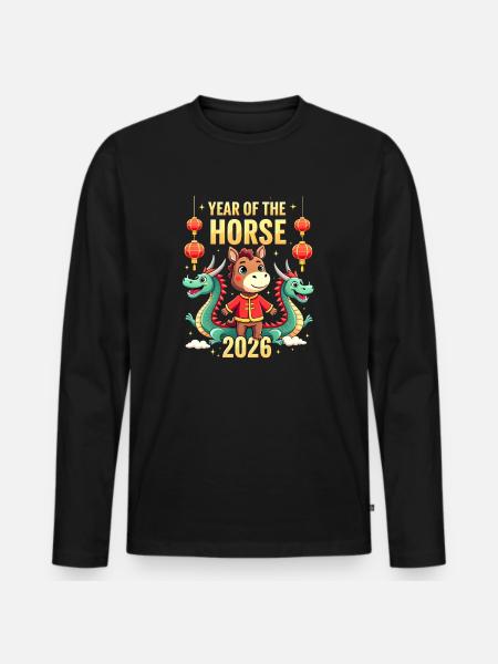 Nouvel An chinois du cheval 2026 - T-shirt manches longues Premium bio Homme - noir