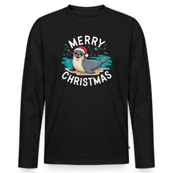 Joyeux Noël Mignon Phoque de Noël - T-shirt manches longues Premium bio Homme - noir - Devant - Nico (187cm)