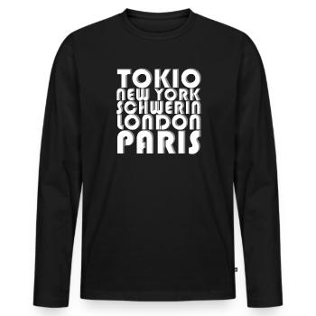 METROPOLE SCHWERIN - Männer Premium Bio Langarmshirt - Schwarz - Vorne - Nico (187cm)