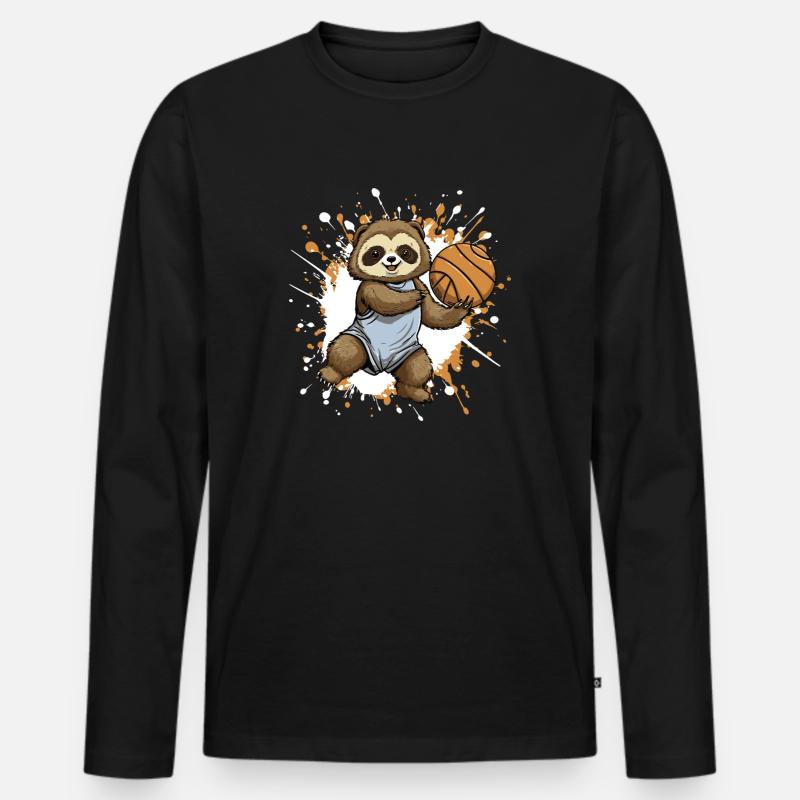 Faultier Basketball Splash - Männer Premium Bio Langarmshirt - Schwarz
