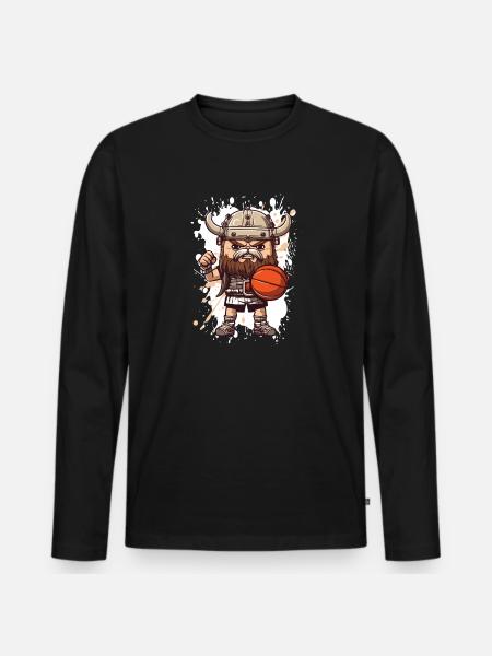 Viking Basketball Warrior Cartoon - Men's Premium Organic Long Sleeve Shirt - black
