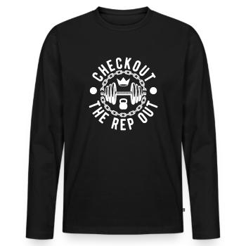 Powerlifting Bodybuilder Checkout The Rap Out Gym - Männer Premium Bio Langarmshirt - Schwarz - Vorne - Nico (187cm)