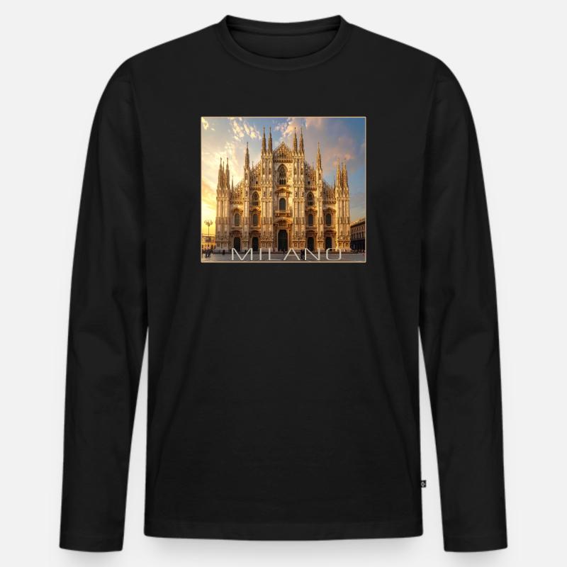 Mailand, Milano, Dom - Männer Premium Bio Langarmshirt - Schwarz