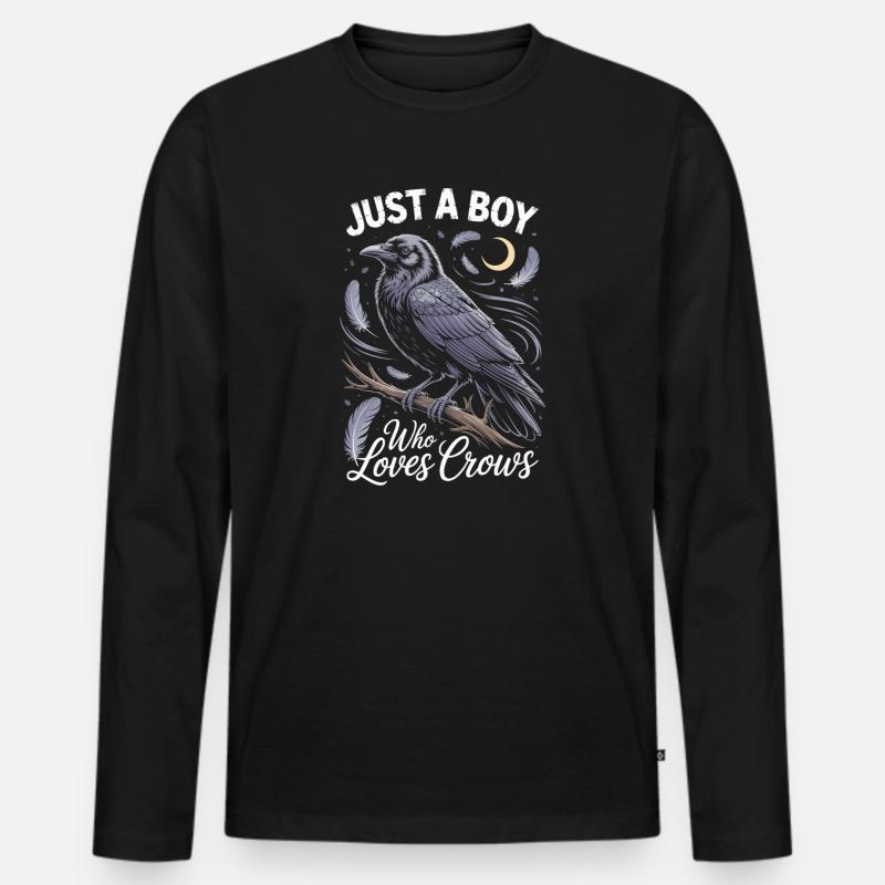Just a boy who loves crows - Männer Premium Bio Langarmshirt - Schwarz
