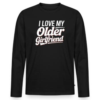 J’aime ma petite amie plus âgée – Proud Age Gap - T-shirt manches longues Premium bio Homme - noir - Devant - Nico (187cm)