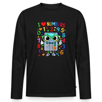 I Love Numbers Calculator - Men's Premium Organic Long Sleeve Shirt - black - Front - Nico (187cm)