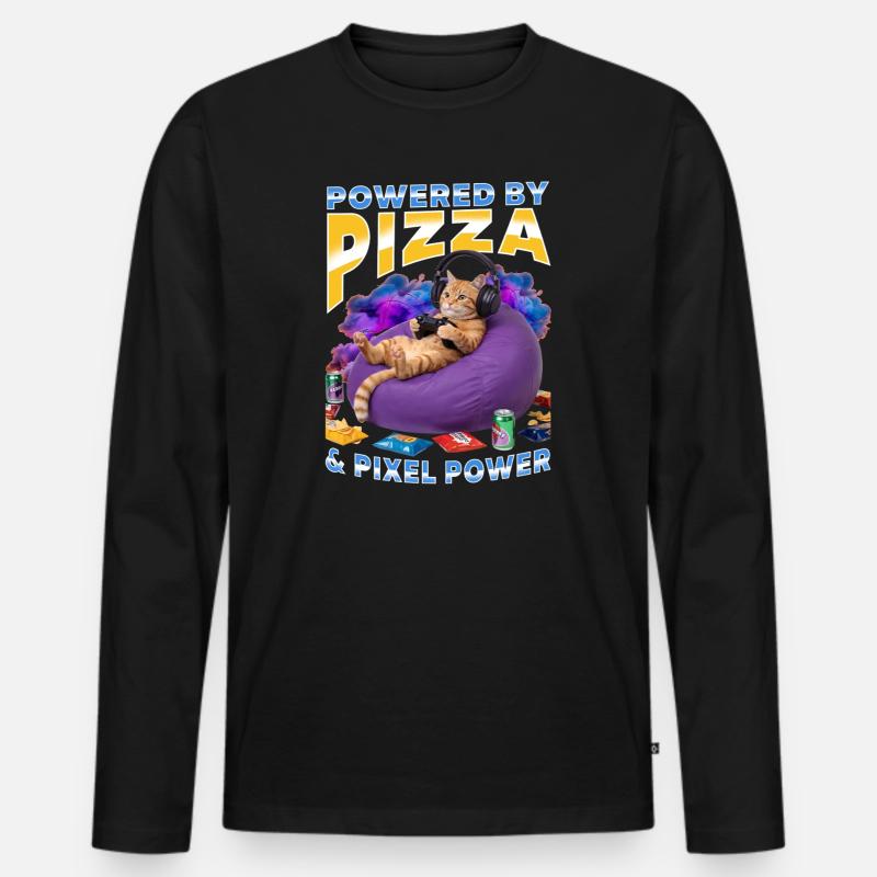 Funny Gaming Gamer Cat - Männer Premium Bio Langarmshirt - Schwarz