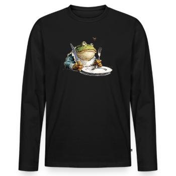 Küchen Frosch mit Teller - Männer Premium Bio Langarmshirt - Schwarz - Vorne - Nico (187cm)