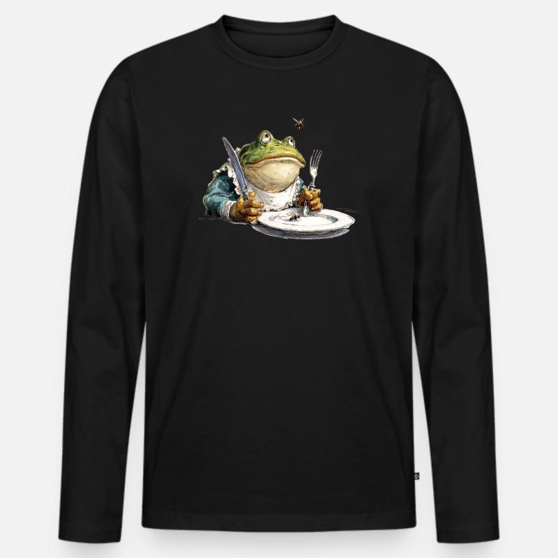 Küchen Frosch mit Teller - Männer Premium Bio Langarmshirt - Schwarz