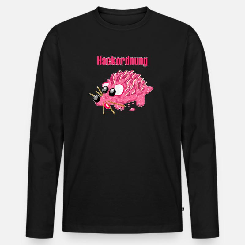 Mettigel Cartoon – Lustige Hackordnung   - Männer Premium Bio Langarmshirt - Schwarz