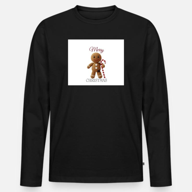 Lebkuchenmann mit Zuckerstange - Männer Premium Bio Langarmshirt - Schwarz