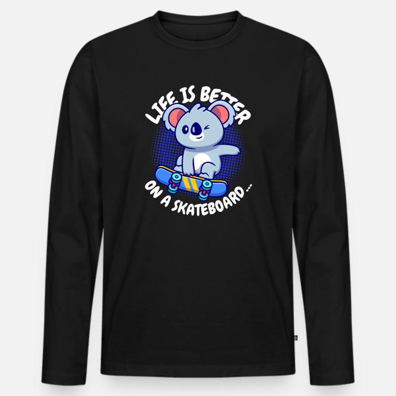Koala Skateboard Lebensfreude - Männer Premium Bio Langarmshirt - Schwarz