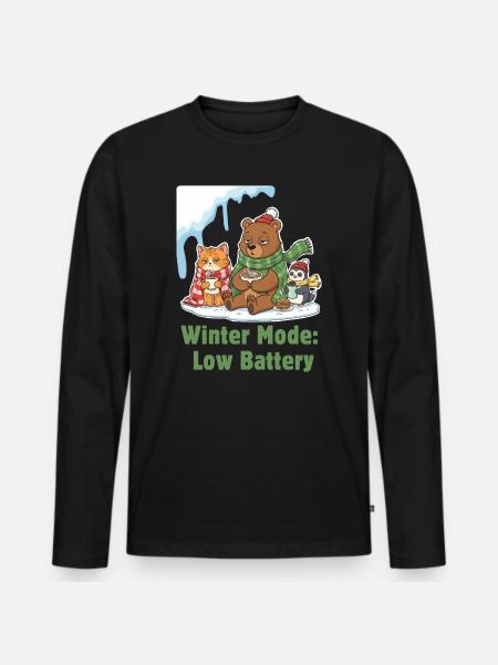 Wintermodus: Müde, Eingepackt & Hungrig - Männer Premium Bio Langarmshirt - Schwarz