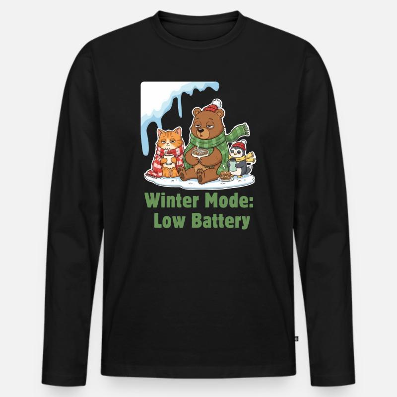 Wintermodus: Müde, Eingepackt & Hungrig - Männer Premium Bio Langarmshirt - Schwarz