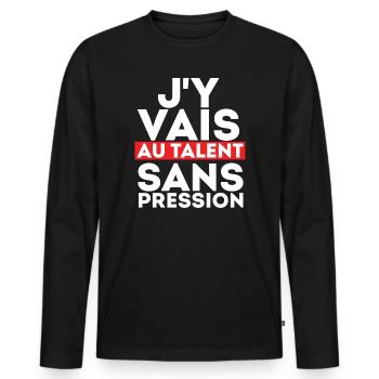 J'Y Vais AU Talent sans Pression - T-shirt manches longues Premium bio Homme - noir - Devant - Nico (187cm)
