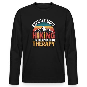 Explorez davantage. C’est moins cher que la thérapie - T-shirt manches longues Premium bio Homme - noir - Devant - Nico (187cm)