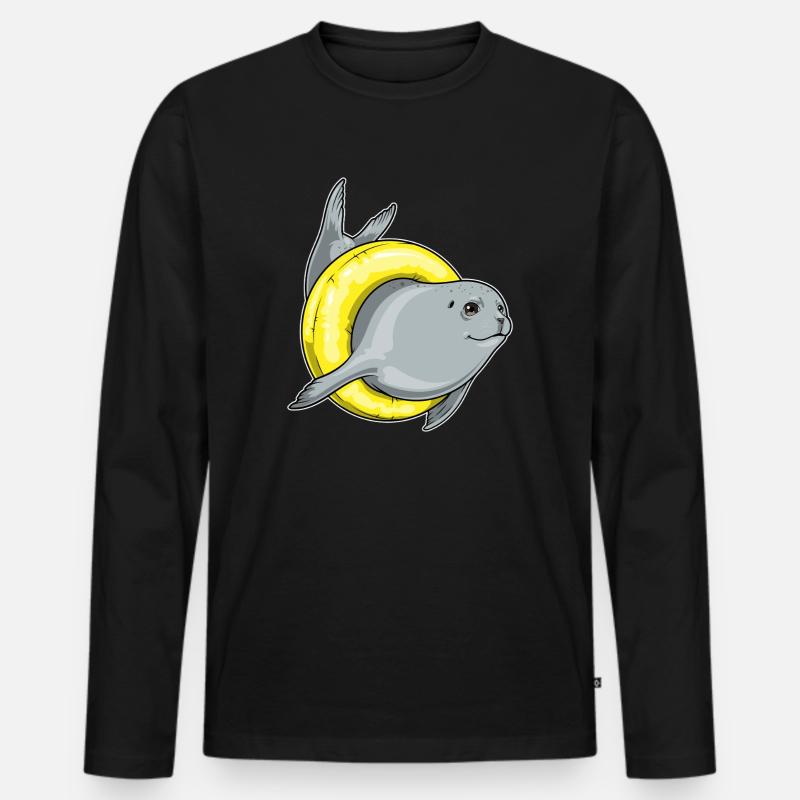 Seehund Schwimmen Schwimmring Sommer - Männer Premium Bio Langarmshirt - Schwarz
