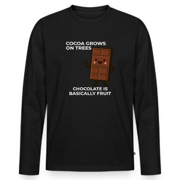 Chocolate is fruit – cocoa humor saying - Men's Premium Organic Long Sleeve Shirt - black - Front - Nico (187cm)