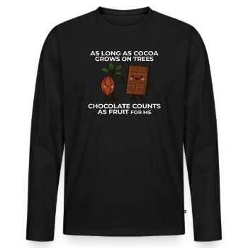 Schokolade ist Obst – Kakao Humor Spruch - Männer Premium Bio Langarmshirt - Schwarz - Vorne - Nico (187cm)
