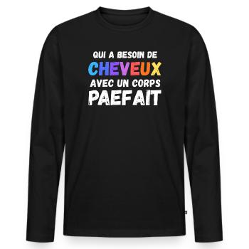 Man Humour Bald Gift Man Humour Joke Baldness - T-shirt manches longues Premium bio Homme - noir - Devant - Nico (187cm)