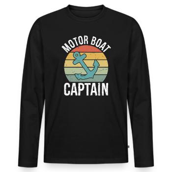 Motor Boat Captain Funny Pontoon Boating Motor - Men's Premium Organic Long Sleeve Shirt - black - Front - Nico (187cm)
