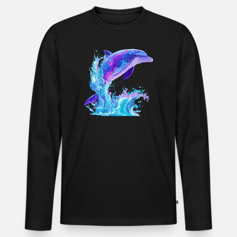 Farbiger Delfin Splash - Männer Premium Bio Langarmshirt - Schwarz