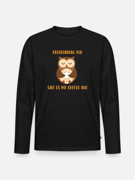 Kaffeezeit und Eulenruhe - Männer Premium Bio Langarmshirt - Schwarz