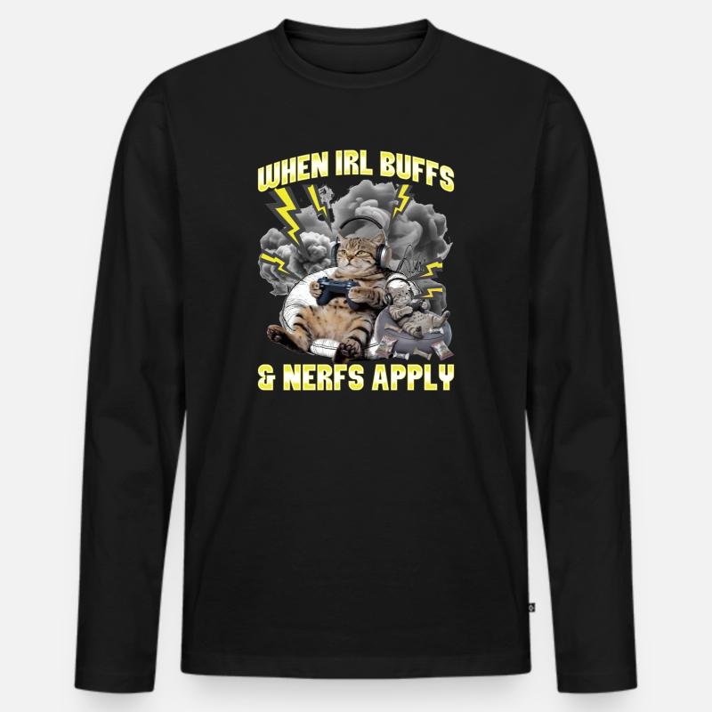Funny Gaming Gamer Cat - Männer Premium Bio Langarmshirt - Schwarz