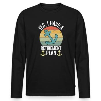 Plain Sailing Boat Retirement Plan Gift - Men's Premium Organic Long Sleeve Shirt - black - Front - Nico (187cm)