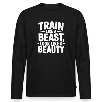 Train like a beast, look like a beauty - Men's Premium Organic Long Sleeve Shirt - black - Front - Nico (187cm)