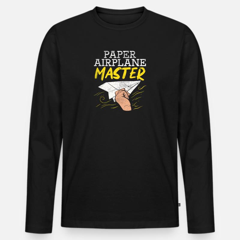 Funny Paper Airplane Master Graphic - Männer Premium Bio Langarmshirt - Schwarz