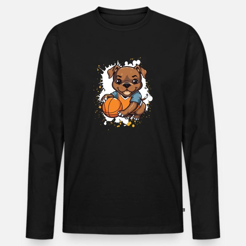 Basketballhund im Comicstil - Männer Premium Bio Langarmshirt - Schwarz