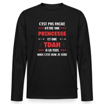 ADHS - Männer Premium Bio Langarmshirt - Schwarz - Vorne - Nico (187cm)