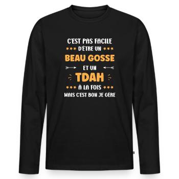 tdah - T-shirt manches longues Premium bio Homme - noir - Devant - Nico (187cm)