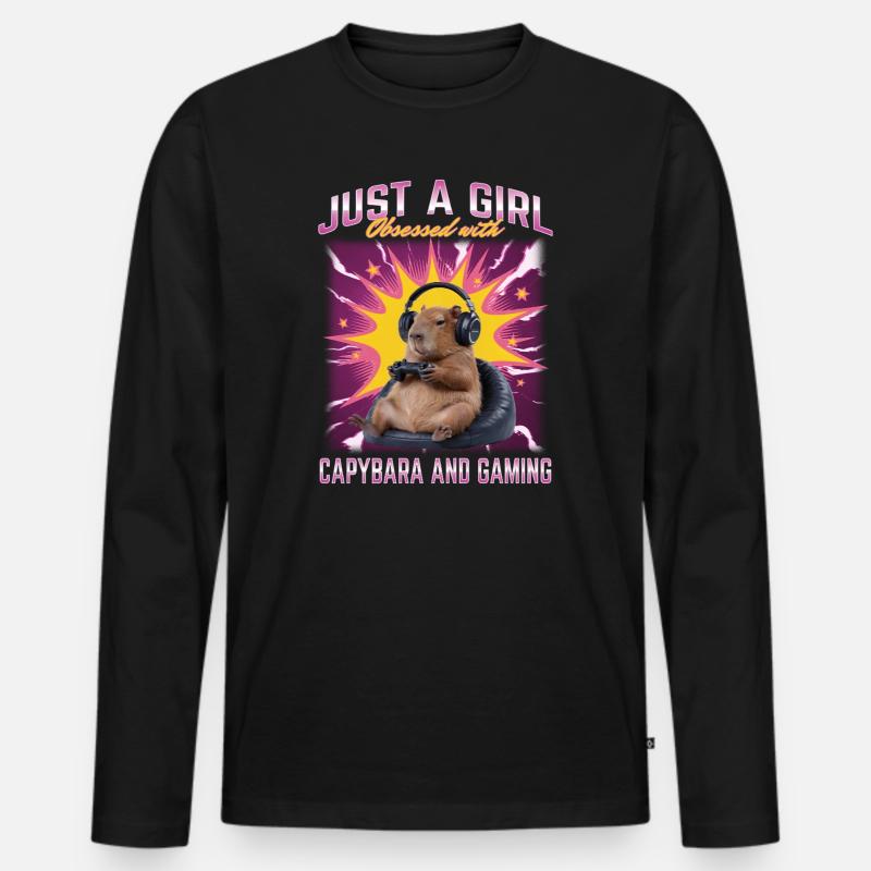 Funny Gaming Gamer Capybara - Männer Premium Bio Langarmshirt - Schwarz
