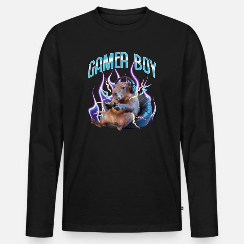 Funny Gaming Gamer Capybara - Männer Premium Bio Langarmshirt - Schwarz