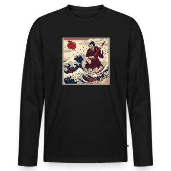 Samurai Teacher F Notes Tsunami Wave - Men's Premium Organic Long Sleeve Shirt - black - Front - Nico (187cm)
