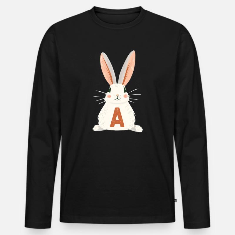 A -Buchstabe - Hase - Personalisierbar - Männer Premium Bio Langarmshirt - Schwarz