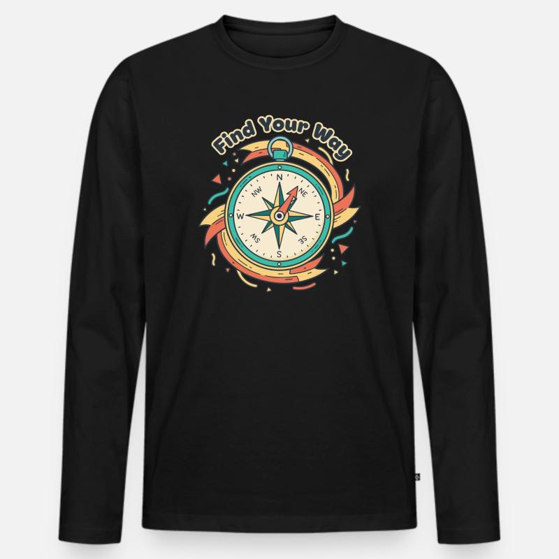 Finde Deinen Weg Kompass - Männer Premium Bio Langarmshirt - Schwarz