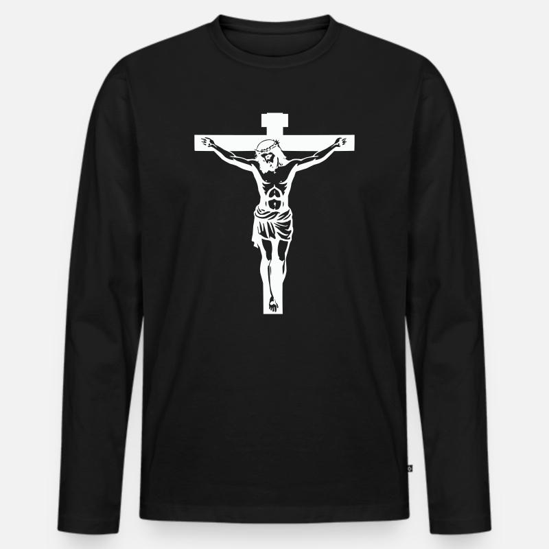 Jesus Kreuz - Männer Premium Bio Langarmshirt - Schwarz