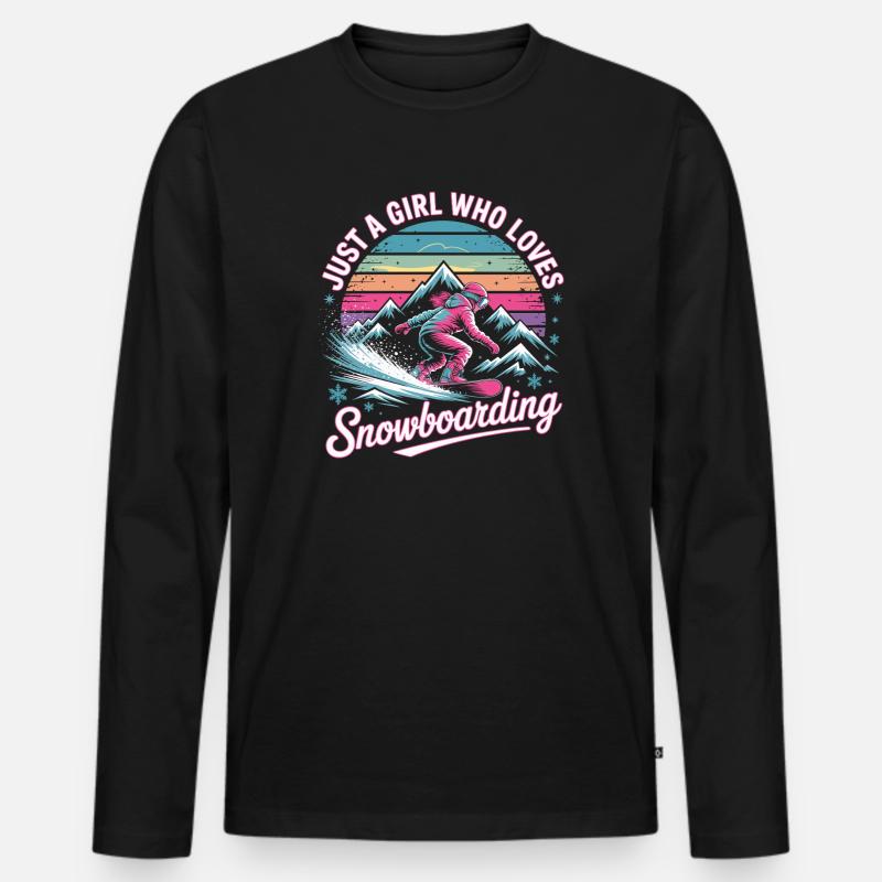 Retro Snowboarden: Mädchen liebt Piste - Männer Premium Bio Langarmshirt - Schwarz