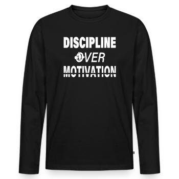 Discipline Over Motivation - Bold Fitness Design - Men's Premium Organic Long Sleeve Shirt - black - Front - Nico (187cm)